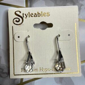 Styleables Earrings, Silver Tone and Clear, Drop/Dangle, NEW